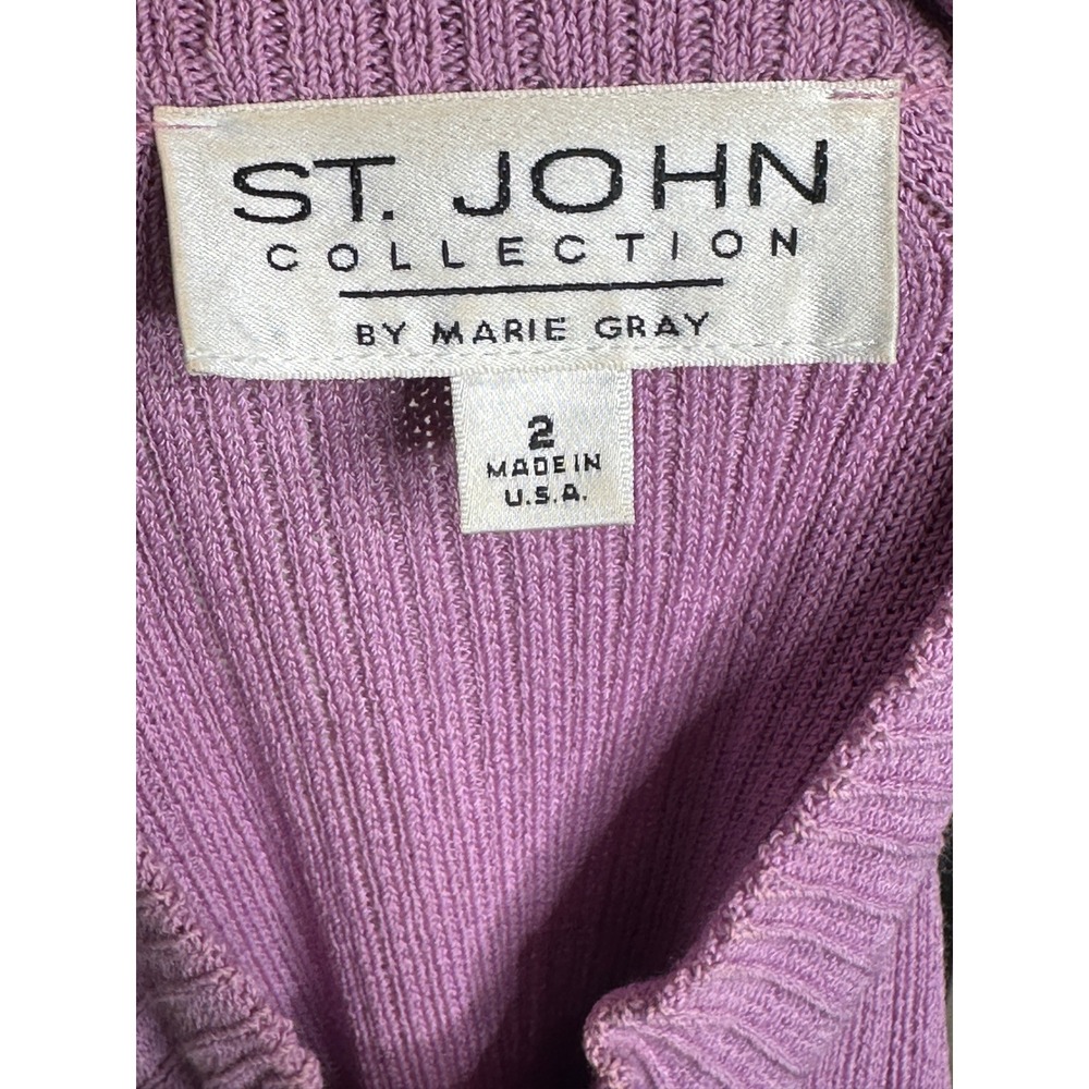 St. John Collection Cardigan 2 Purple Ribbed Zip Front Lion Button Santana Knit - Picture 7 of 8